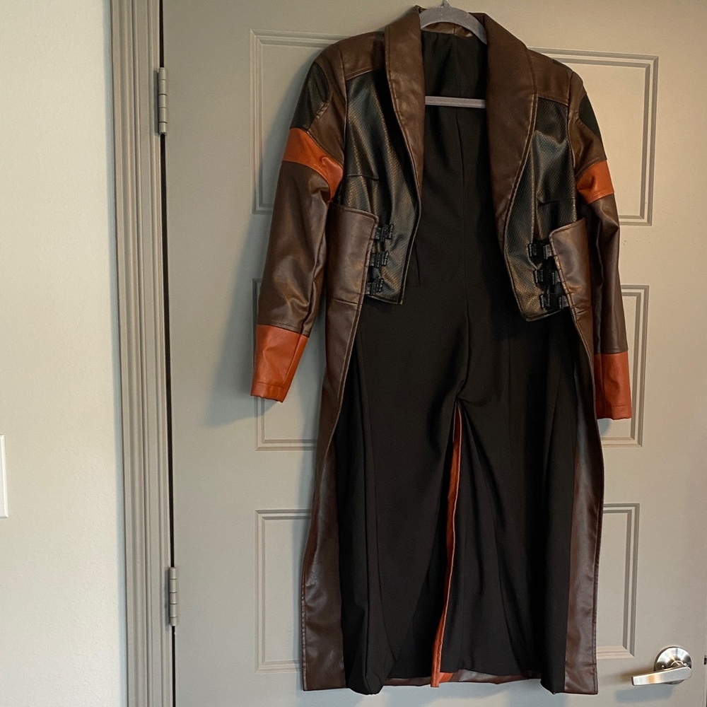 Gamora Brown and Black Guardians of the Galaxy Long Coat with Orange Accents